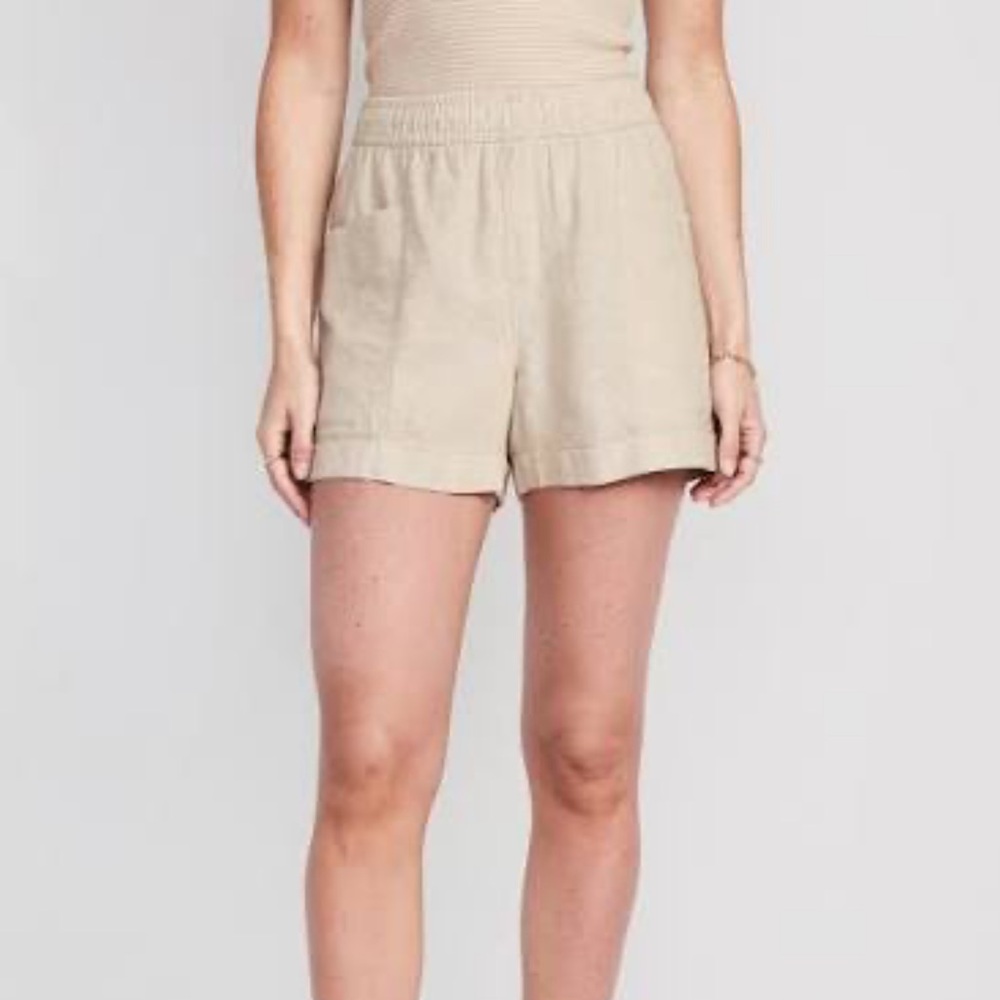 NWT Old Navy High-Waisted Linen-Blend Utility Shorts Women’s XXL Pull‎ On Beige
